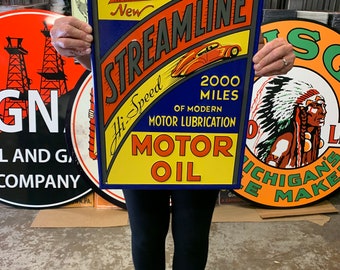 Vintage Style Metal Sign Streamline Motor Oil