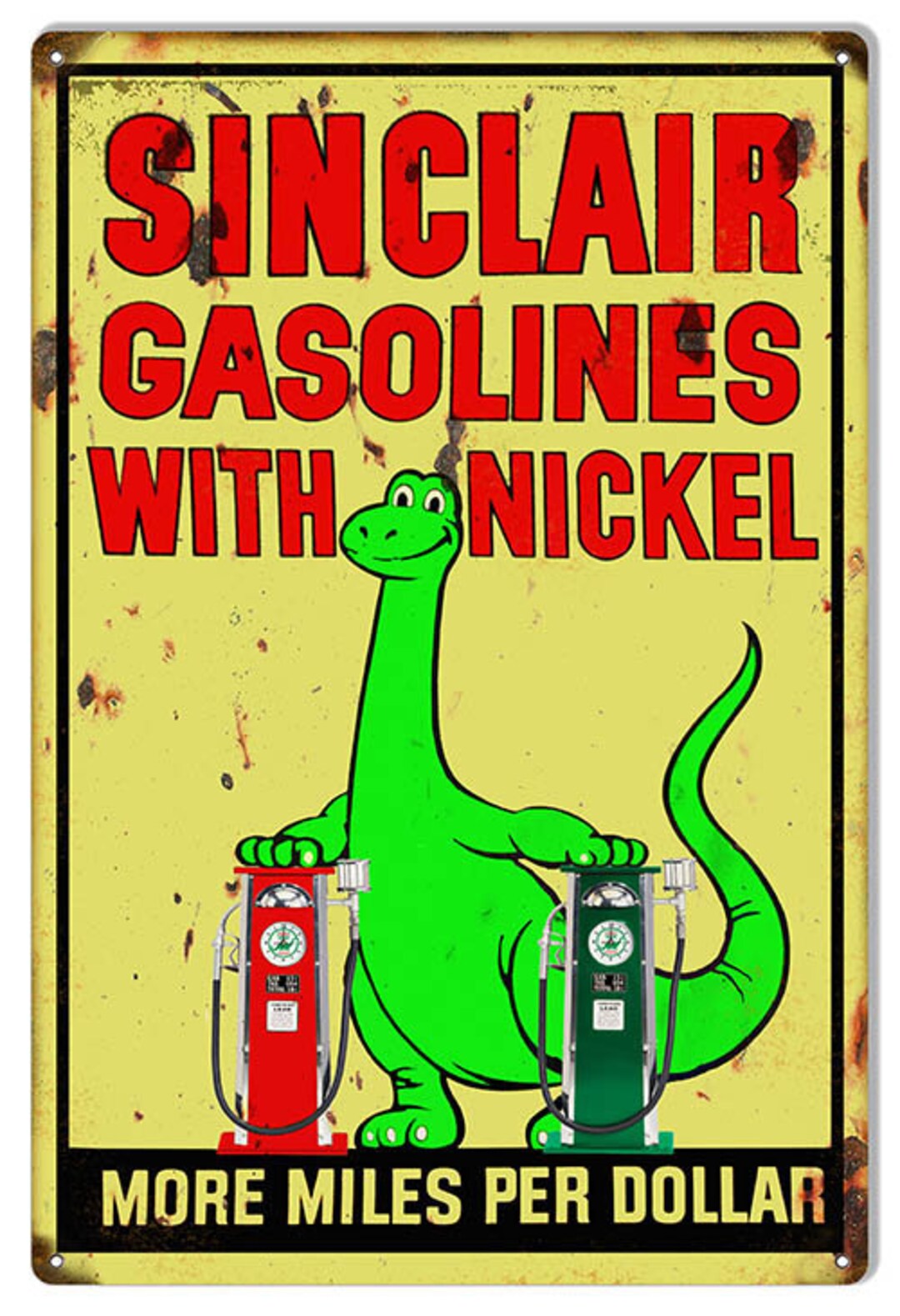 VINTAGE ANTIQUE Style Metal Sign Sinclair Dino Gasoline 12x18 - Etsy