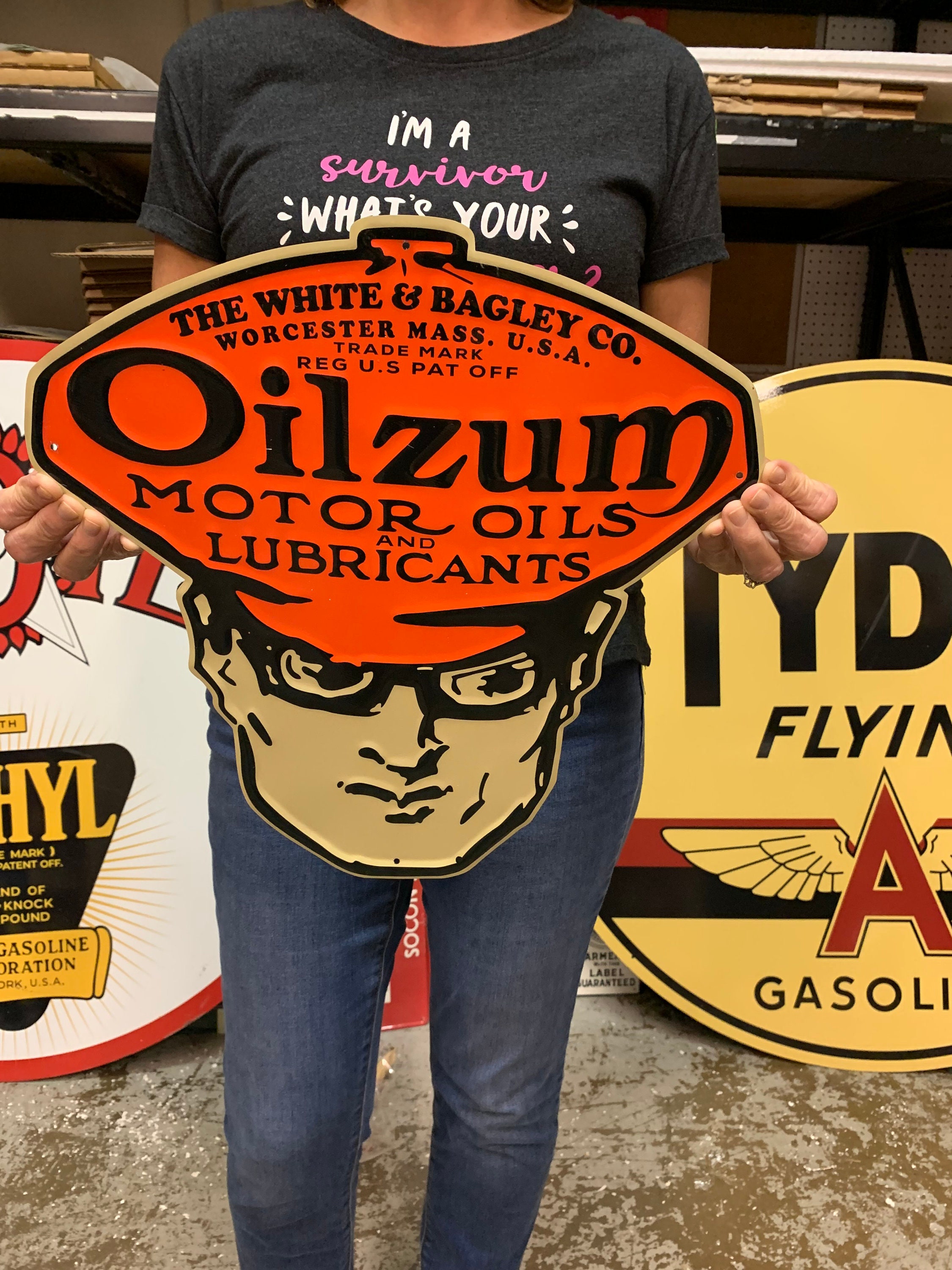 シ*ン様 40s USAビンテージ 琺瑯看板Oilzum モーターオイル広告プレ 40s USAビンテージ 琺瑯看板Oilzum モーターオイル広告プレート