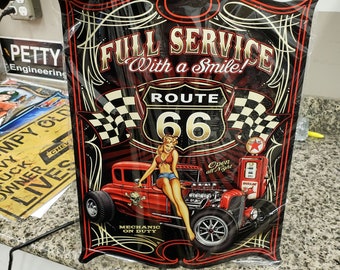Vintage Style Metal Sign Pinup Route 66 Hot Rod Texaco 14" x 18"