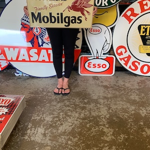 Vintage Antique Style Sign Mobilgas Just Ahead Mobil Pegasus Made in USA