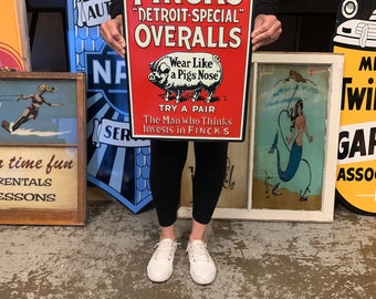 Vintage Style Metal Sign Fincks Overalls Pig Farm