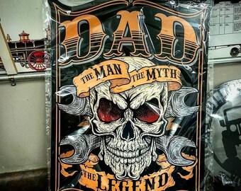 Vintage Style Metal Sign DAD Myth Legend SKULL 14" x 18"