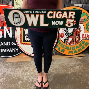 Vintage Antique Style Metal Sign Owl Cigars Made USA