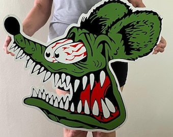 Vintage Antique Style Metal Sign Giant Rat Fink Head 24x22 Made in USA