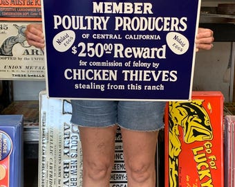 Vintage Antique Style Metal Sign Chicken Thieves Reward 15x20 Made in USA