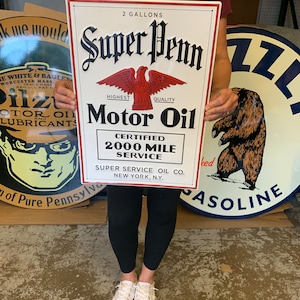 Vintage Antique Style Sing Embossed Steel Super Penn Motor Oil MADE IN USA