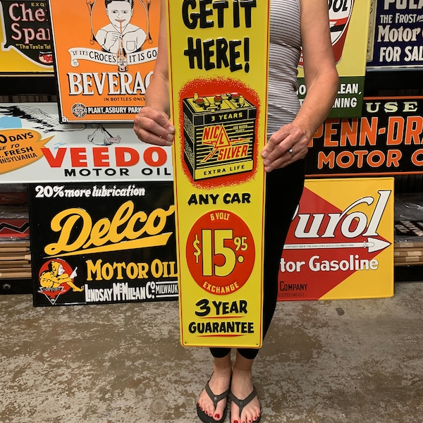 Vintage Style Metal Sign Car Batteries Made in USA