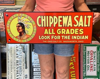 Vintage Antique Style Metal Sign Chippewa Salt Ohio 26x10 Made in USA