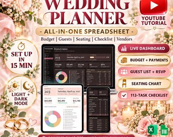 Wedding Planner Spreadsheet for Google Sheets* and Excel*, Wedding Budget Template, Guest List Tracker, Seating Chart, Wedding Checklist