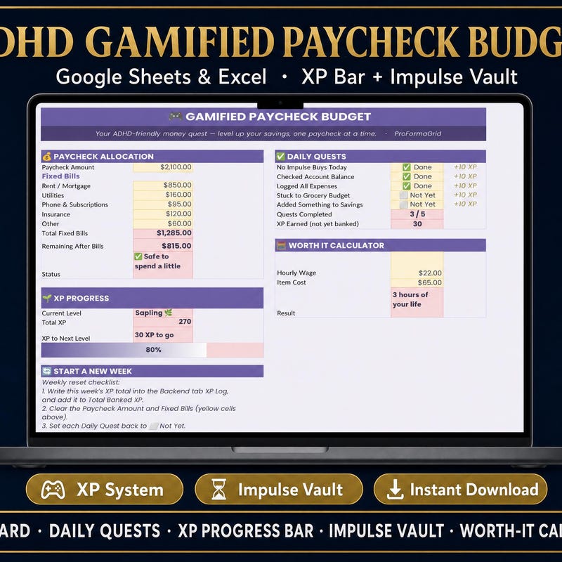 ADHD Gamified Paycheck Budget Planner preview