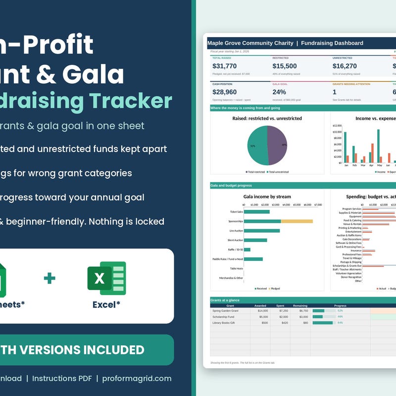 Non-Profit Grant & Gala Fundraising Tracker preview