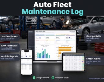Fleet Maintenance Log Spreadsheet, Vehicle Service & Fuel Tracker (Digital Download)