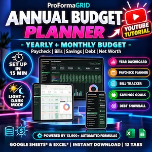Annual Budget Planner Spreadsheet, Monthly Tracker, Debt Snowball (Google Sheets & Excel) bild 1