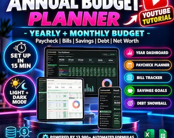 Annual Budget Planner Spreadsheet, Monthly Tracker, Debt Snowball (Google Sheets & Excel)