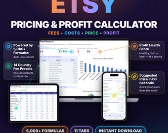 Etsy Pricing Calculator Spreadsheet, Handmade Profit Tracker (Google Sheets, Excel)