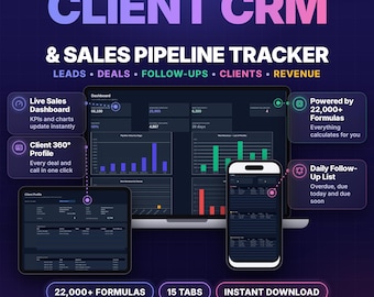 Client CRM & Sales Pipeline Tracker, Google Sheets and Excel, Kanban Board (Digital Download)
