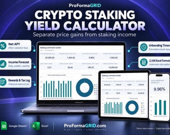 Crypto Staking Yield Calculator, Net APY Tracker, Tax Log (Digital Download)