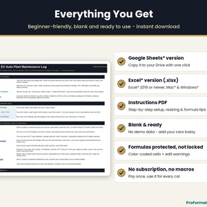 What's included: Google Sheets* version, Excel* .xlsx version, Instructions PDF, blank template, color-coded formula protection, no subscription or macros.