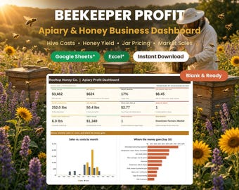 Beekeeper Profit Dashboard | Apiary Accounting, Honey Pricing, Market Sales (Digital Download)