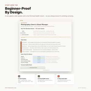 Start Here guide tab displaying a beginner-friendly 6-step quick start checklist and a 3-color intuitive input legend.