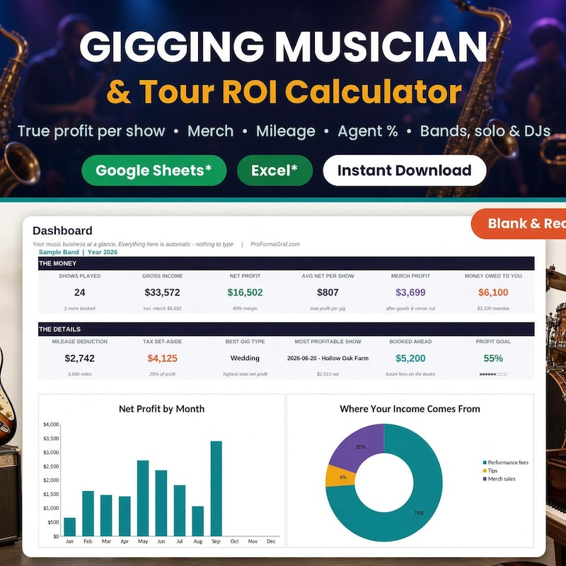 Musician Gig Tracker & Tour Budget Template preview