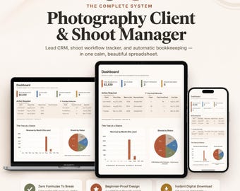 Photography Client CRM & Shoot Tracker, Income Planner (Digital Download)