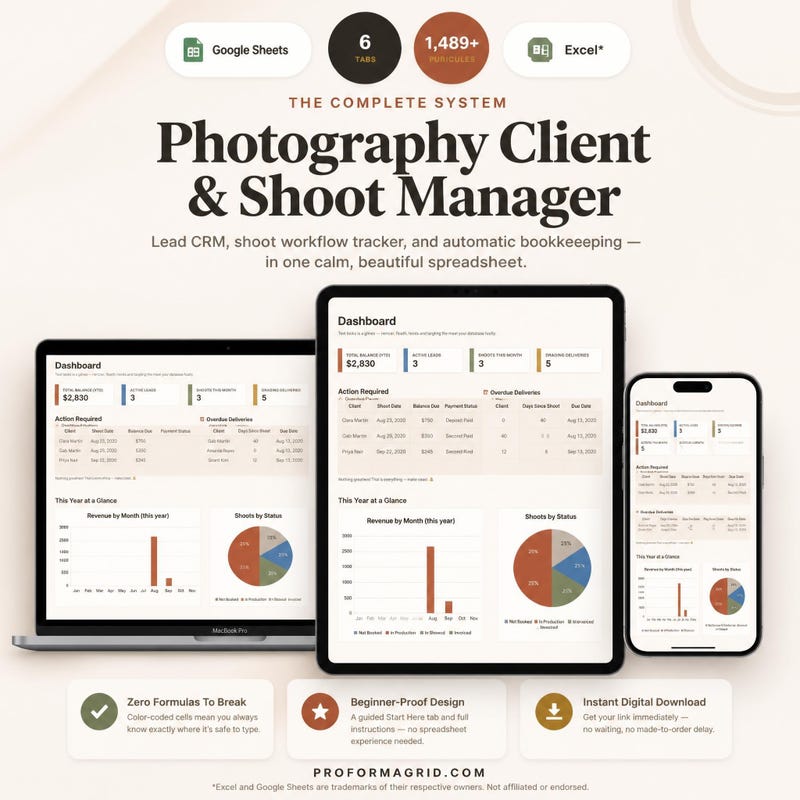 Photography Client CRM & Shoot Tracker preview