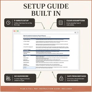 Built-in setup guide tab showing clear step-by-step instructions for filling out yellow input cells.