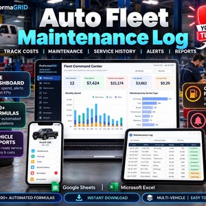 Fleet Maintenance Log Spreadsheet, Vehicle Service & Fuel Tracker (Digital Download) image 1