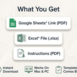 What you get: Google Sheets link PDF, Excel file and instructions PDF with instant download