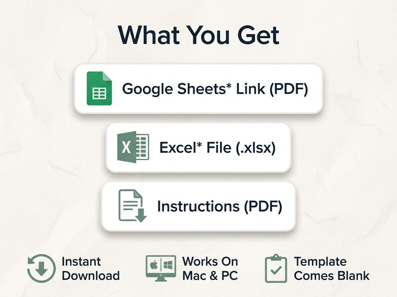 What you get: Google Sheets link PDF, Excel file and instructions PDF with instant download