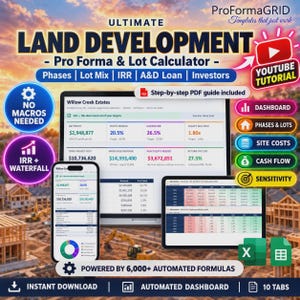 Land Development Pro Forma Spreadsheet, Subdivision Feasibility & IRR Calculator (Google Sheets and Excel), 72 Month Developer Cash Flow Bild 1