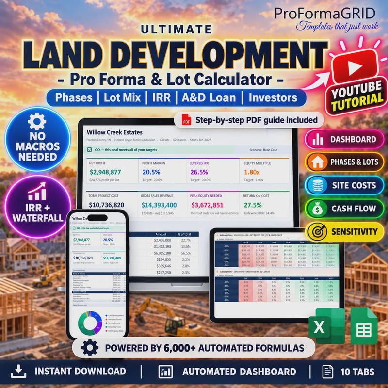 Land Development Pro Forma Spreadsheet preview