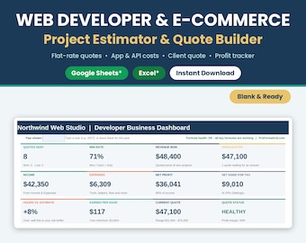 Web Developer Project Estimator & Quote Builder | Shopify E-Commerce Finance Tracker (Google Sheets, Excel)