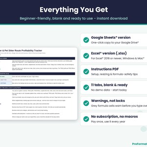 What's included: Google Sheets* version, Excel* file, Instructions PDF, 11 blank tabs, overwrite warnings, no subscription or macros.