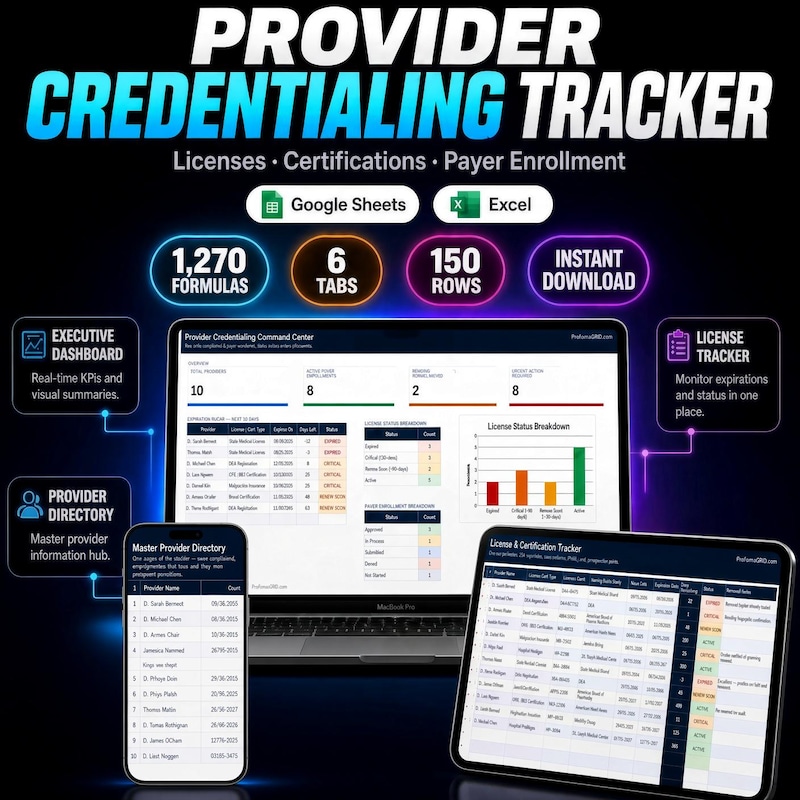 Provider Credentialing Tracker Spreadsheet preview