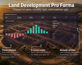 Land Development Cash Flow Pro Forma, 60-Month Subdivision Model (Google Sheets/Excel)