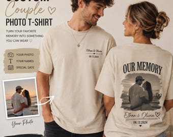 Custom Couple Photo T-Shirt, Personalized Anniversary Gift, Vintage Style Memory Shirt