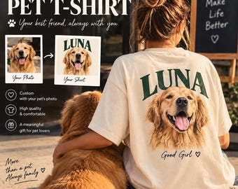 Custom Pet Photo T-Shirt, Personalized Dog & Cat Portrait Shirt, Pet Lover Gift