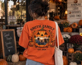 Personalized Family Photo Halloween Shirt, Custom Pumpkin Tee (Family Name & Year).