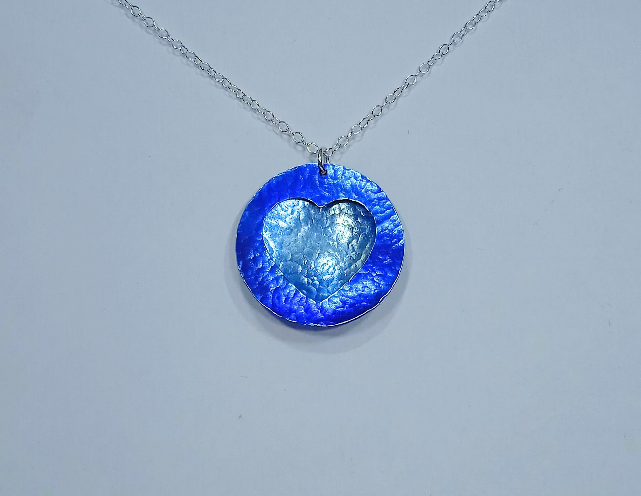 Handmade Coloured Titanium Heart Pendant on Sterling Silver Necklace