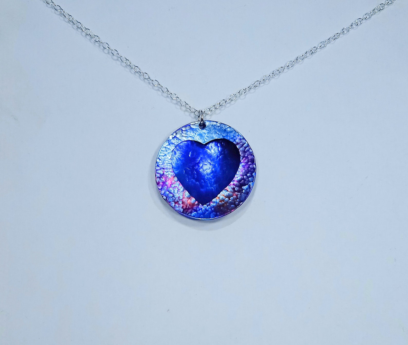 Handmade Coloured Titanium Heart Pendant on Sterling Silver Necklace