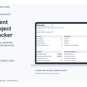 Freelancer Client Project Tracker for Google Sheets - Deadlines, Payments & Time Log