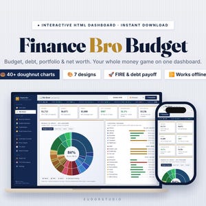 Interactive Budget Dashboard HTML, Finance Budget Tracker, Debt Payoff & Net Worth Planner, Instant Download