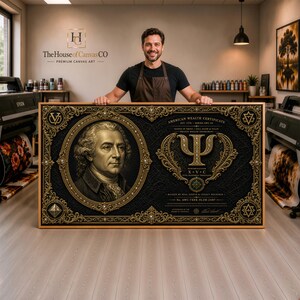 George Washington Wall Art, Ornate Wealth Certificate Design, Black and Gold Baroque Style, Study or Office Decor for Finance Enthusiasts