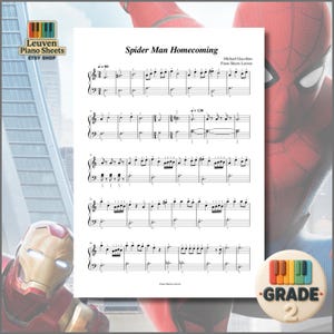 Spider-Man Homecoming Arrangement, Piano Sheet Music Grade 2 - Color-Coded Notation, Note Names, MP3, Printable PDFs