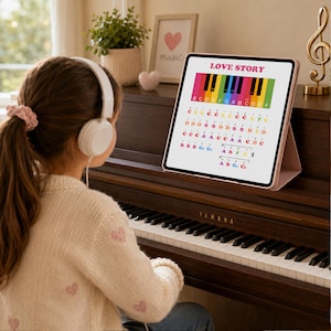 Easy piano sheet music for Love Story with printable PDF, PNG, and JPEG formats, plus MP3 accompaniment, MP4 tutorial video, and MIDI practice file. This beginner-friendly arrangement is suitable for piano learners of all ages, making it easy to practice at home, during lessons, or for performances with high-quality digital resources.
