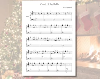 Carol of the Bells, partition de piano facile pour débutants | Arrangement de niveau 1, JPEG, PNG, PDF, compatible tablette