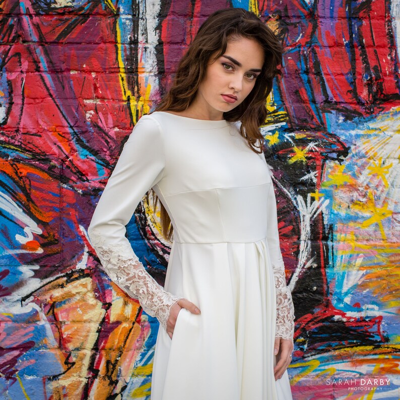 Manuela Wedding Dress With Pockets In Crepe And Hand Etsy